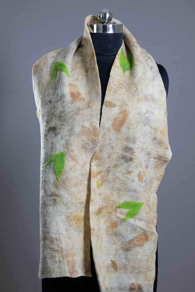 Handmade Merino wool wet felted naturally dyed scarf