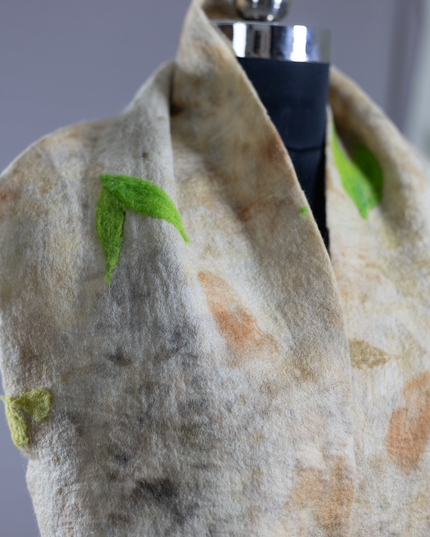 Handmade Merino wool wet felted naturally dyed scarf