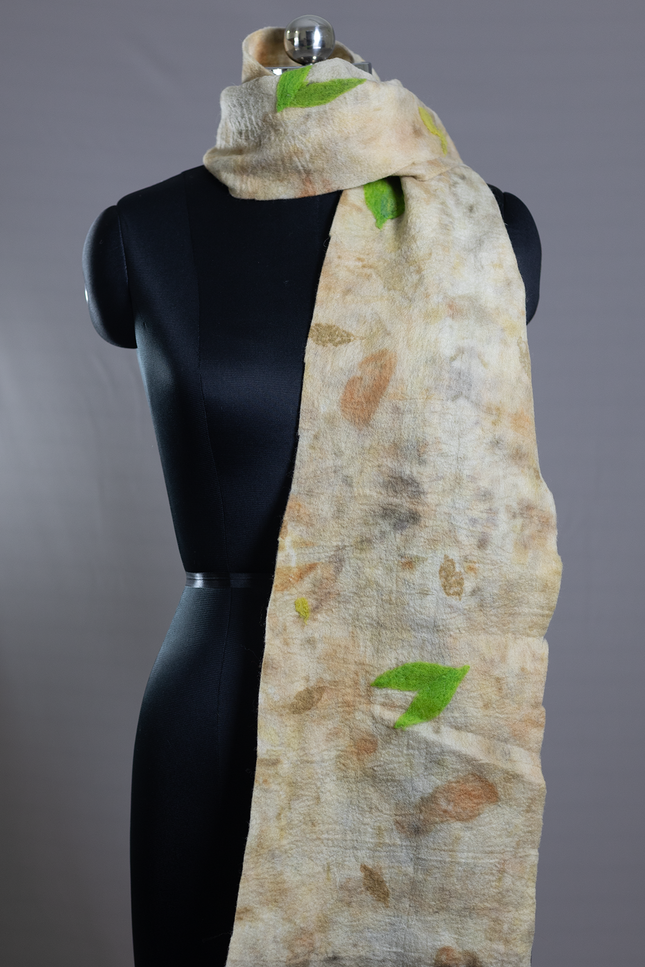 Handmade Merino wool wet felted naturally dyed scarf