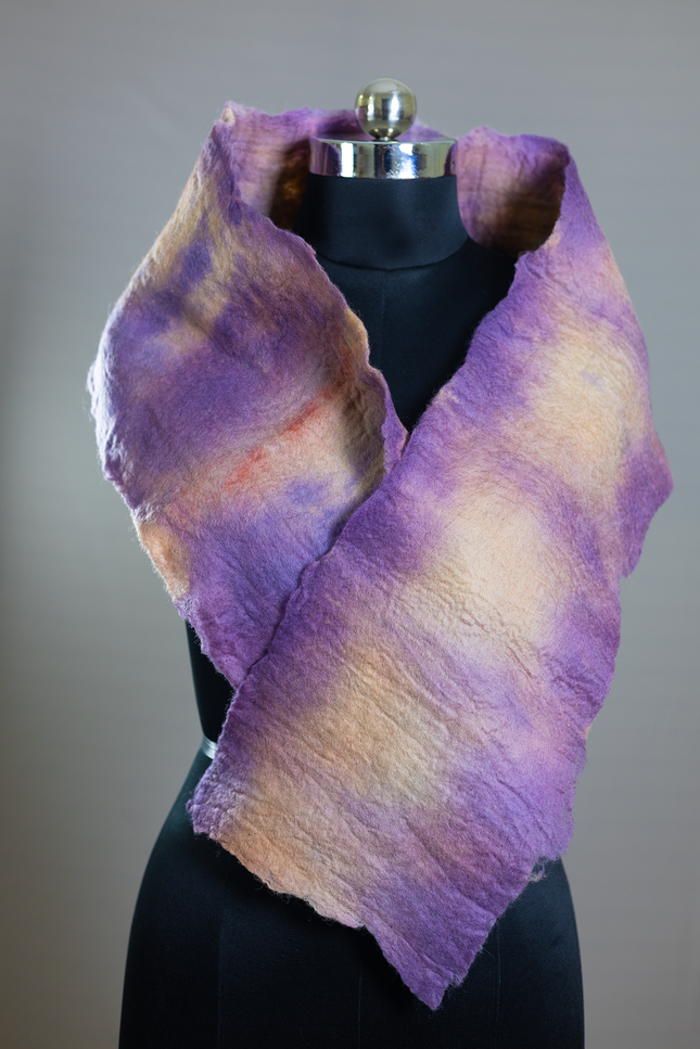Handmade Merino wool wet felted naturally dyed scarf