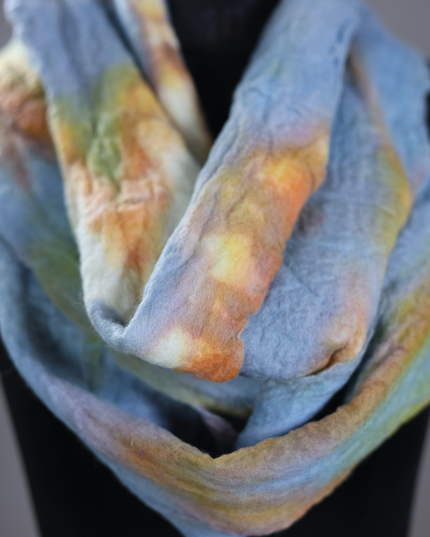Handmade Merino Wool Wet Felted Naturally Dyed Scarf