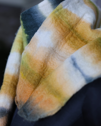 Handmade Merino Wool Wet Felted Naturally Dyed Scarf