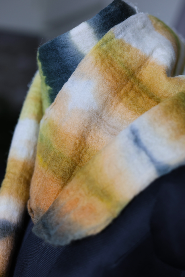 Handmade Merino Wool Wet Felted Naturally Dyed Scarf