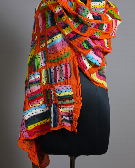 Handmade Merino Wool Wet Felted Naturally Dyed Scarf