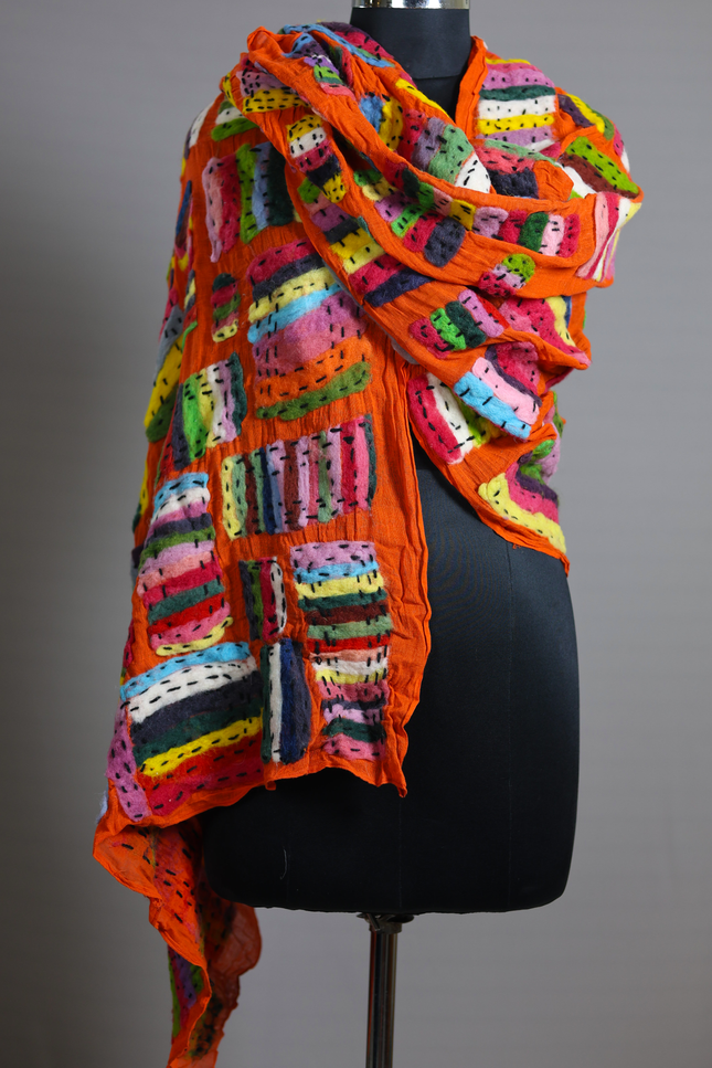 Handmade Merino Wool Wet Felted Naturally Dyed Scarf