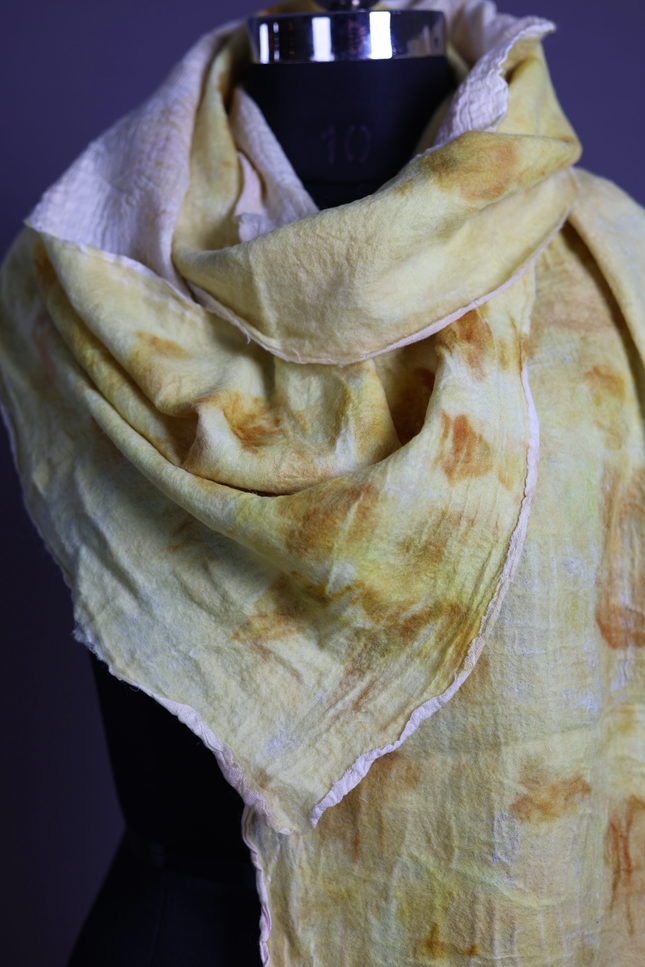 Handmade Merino Wool Wet Felted Naturally Dyed Scarf