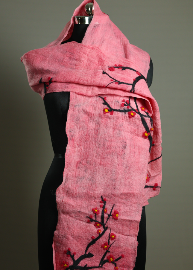 Handmade Merino Wool Wet Felted Naturally Dyed Scarf