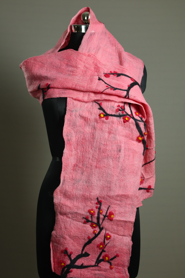 Handmade Merino Wool Wet Felted Naturally Dyed Scarf