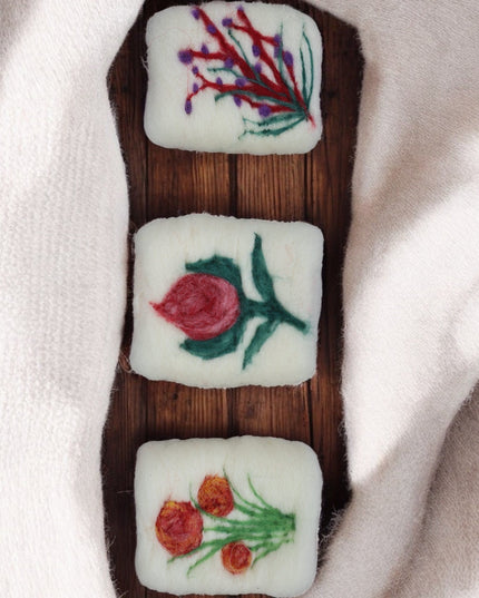 Handmade Merino wool felted naturally dyed soap (set of 3)