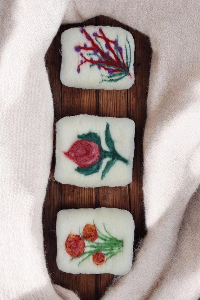 Handmade Merino wool felted naturally dyed soap (set of 3)
