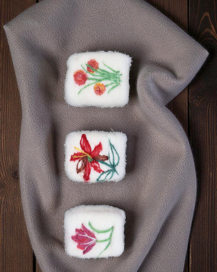 Handmade Merino wool felted naturally dyed soap (set of 3)
