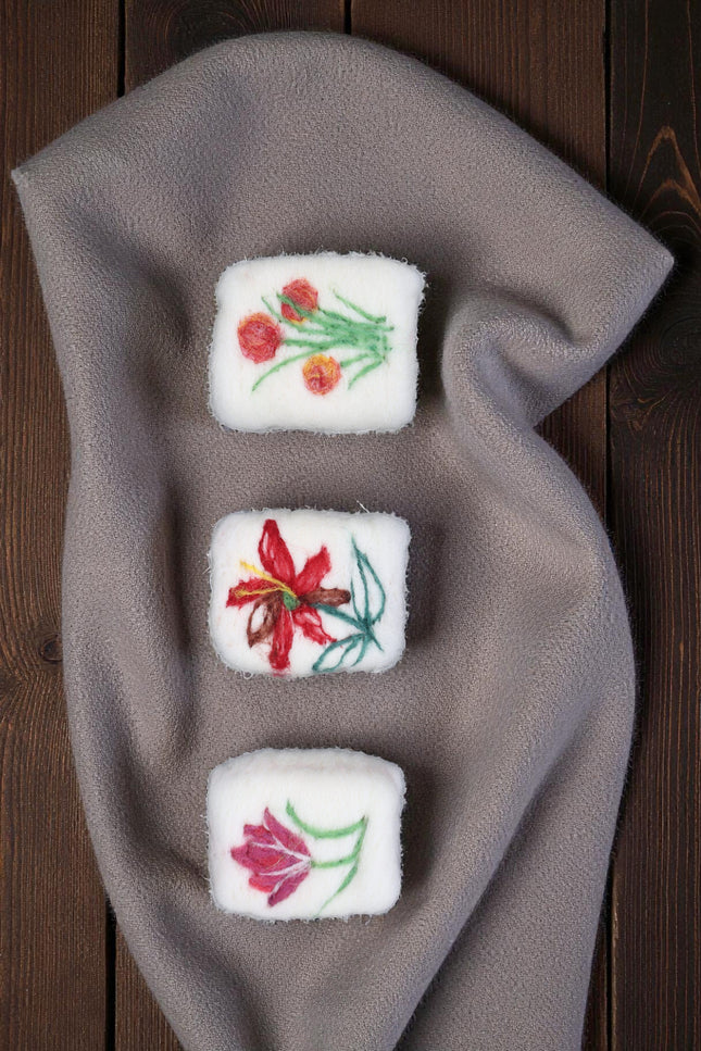 Handmade Merino wool felted naturally dyed soap (set of 3)