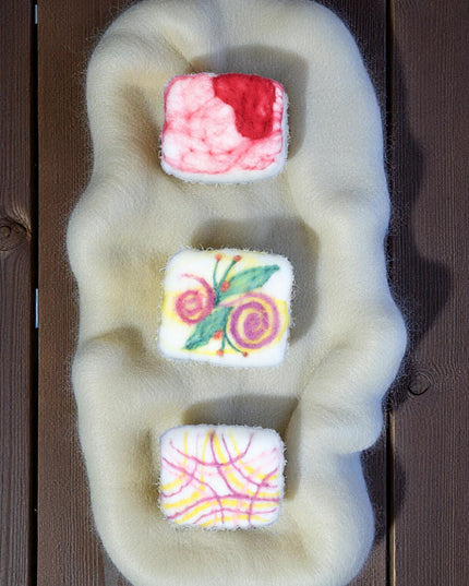 Handmade Merino wool felted naturally dyed soap (set of 3)
