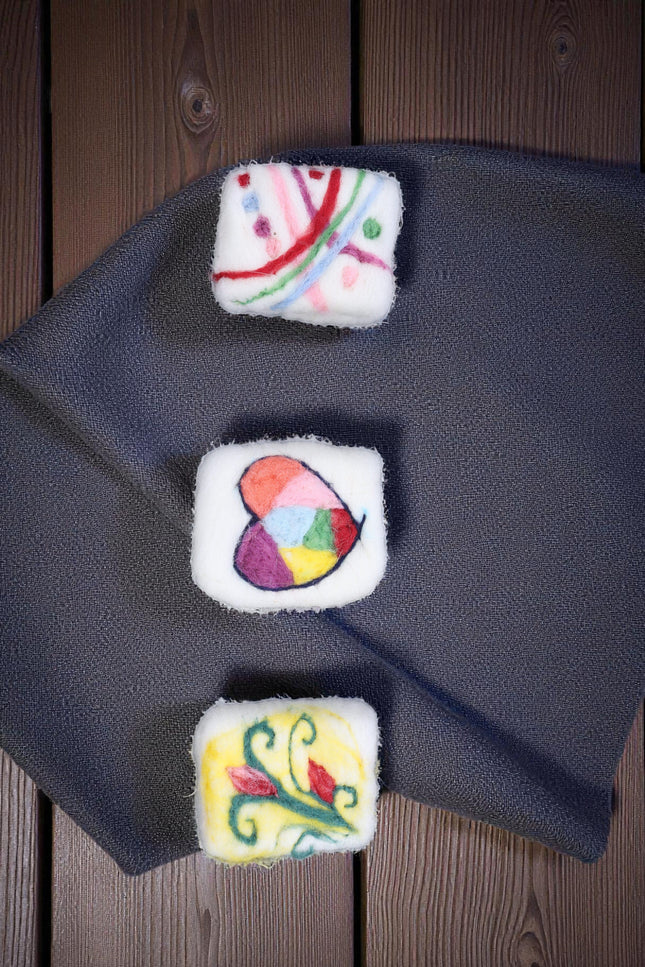 Handmade Merino wool felted naturally dyed soap (set of 3)