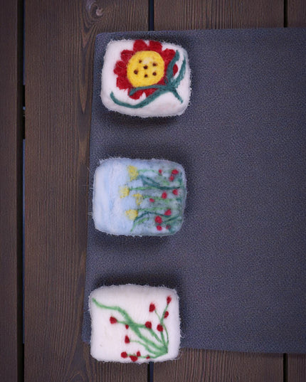 Handmade Merino wool felted naturally dyed soap (set of 3)