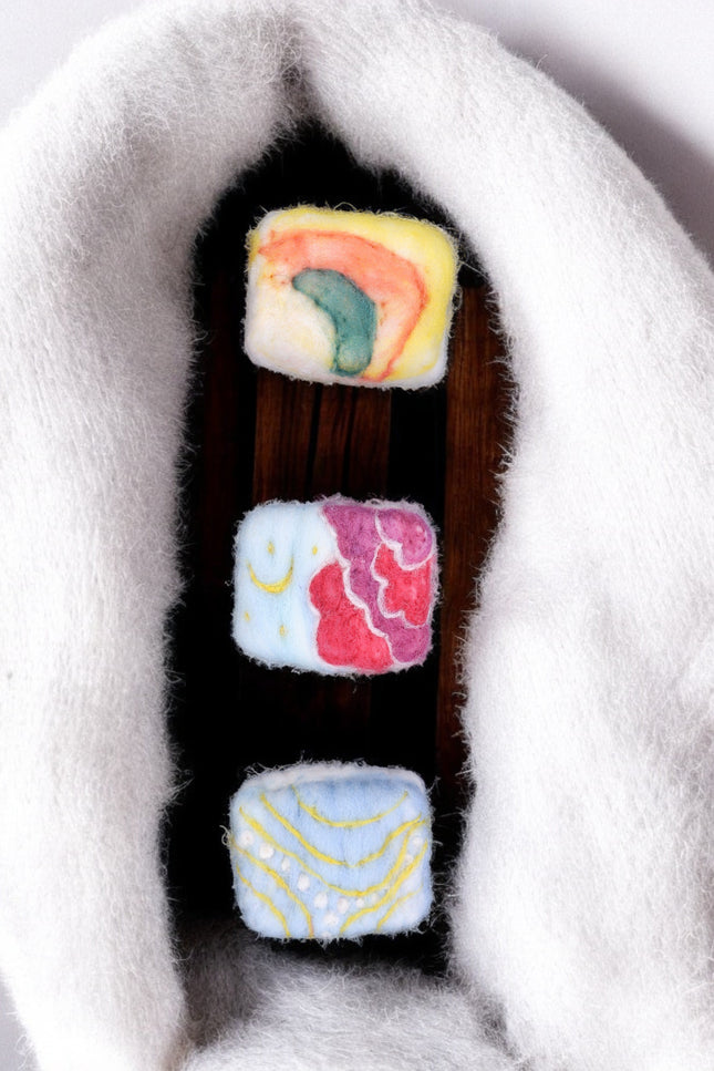 Handmade Merino wool felted naturally dyed soap (set of 3)