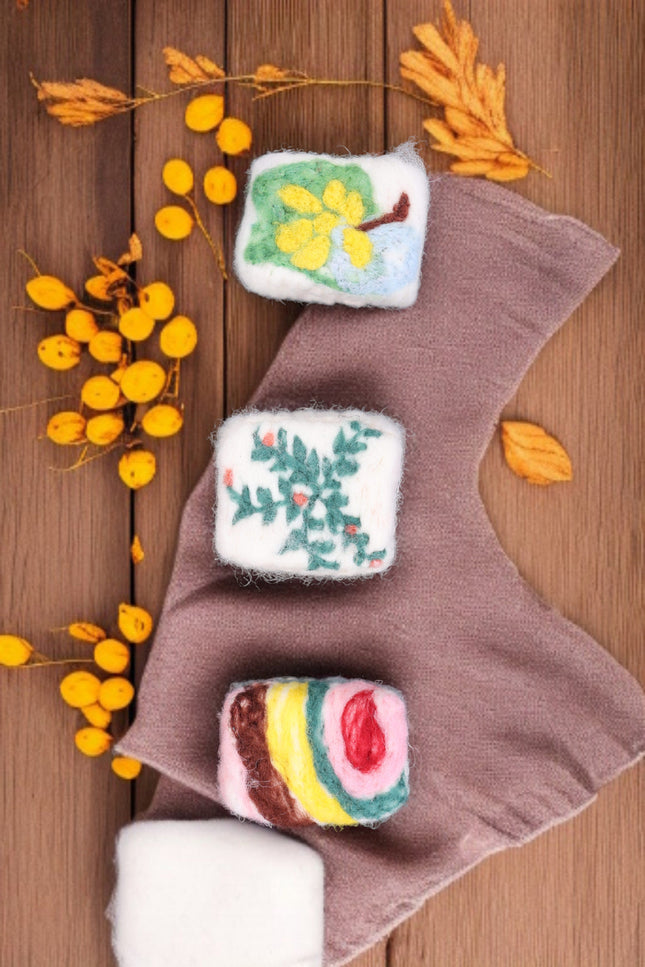 Handmade Merino wool felted naturally dyed soap (set of 3)