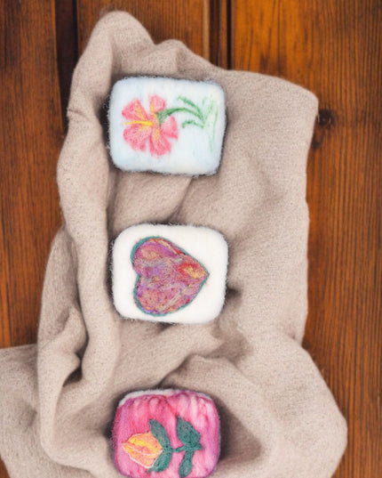 Handmade Merino wool felted naturally dyed soap (set of 3)