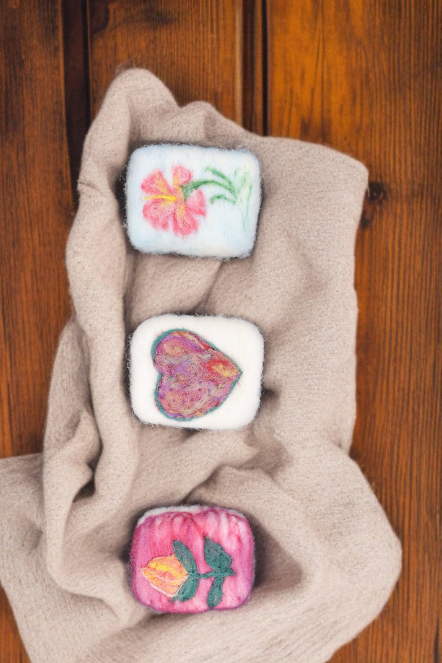 Handmade Merino wool felted naturally dyed soap (set of 3)