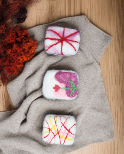 Handmade Merino wool felted naturally dyed soap (set of 3)