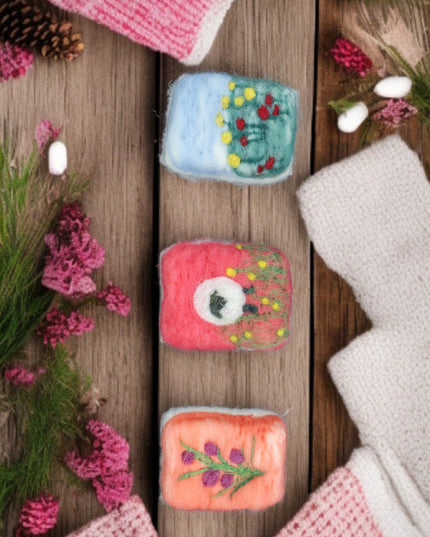 Handmade Merino wool felted naturally dyed soap (set of 3)