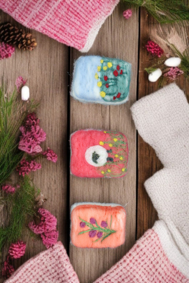 Handmade Merino wool felted naturally dyed soap (set of 3)