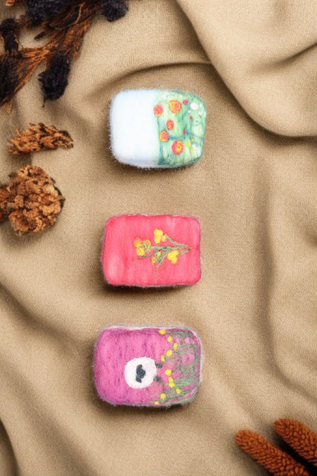 Handmade Merino wool felted naturally dyed soap (set of 3)