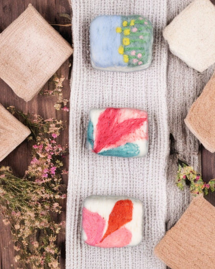 Handmade Merino wool felted naturally dyed soap (set of 3)
