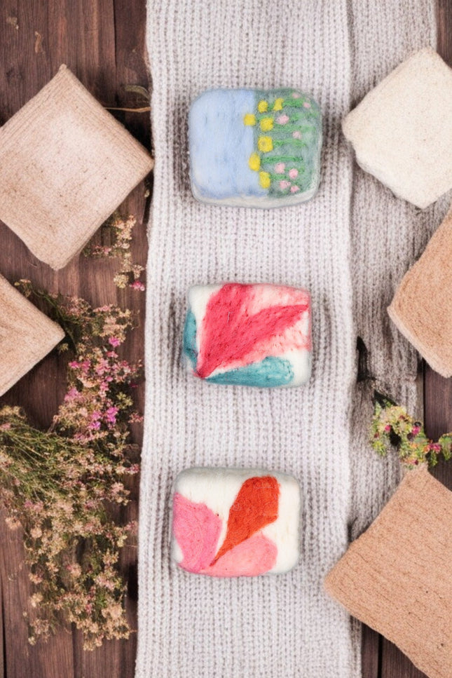 Handmade Merino wool felted naturally dyed soap (set of 3)