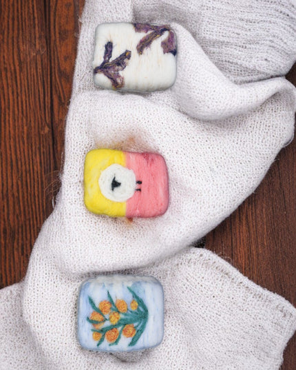 Handmade Merino wool felted naturally dyed soap (set of 3)
