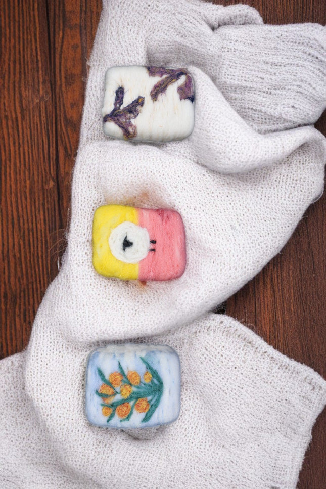 Handmade Merino wool felted naturally dyed soap (set of 3)