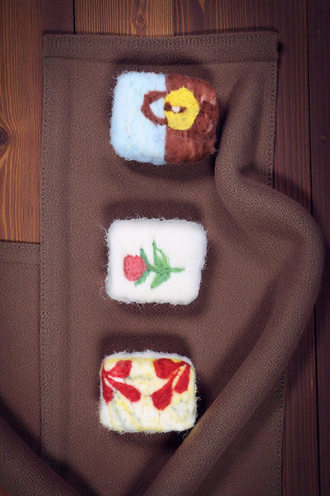 Handmade Merino wool felted naturally dyed soap (set of 3)