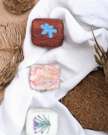 Handmade Merino wool felted naturally dyed soap (set of 3)