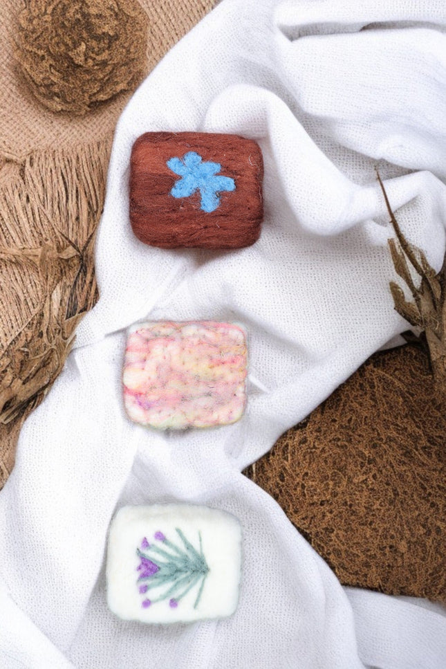 Handmade Merino wool felted naturally dyed soap (set of 3)