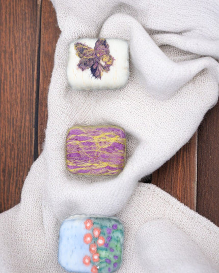 Handmade Merino wool felted naturally dyed soap (set of 3)