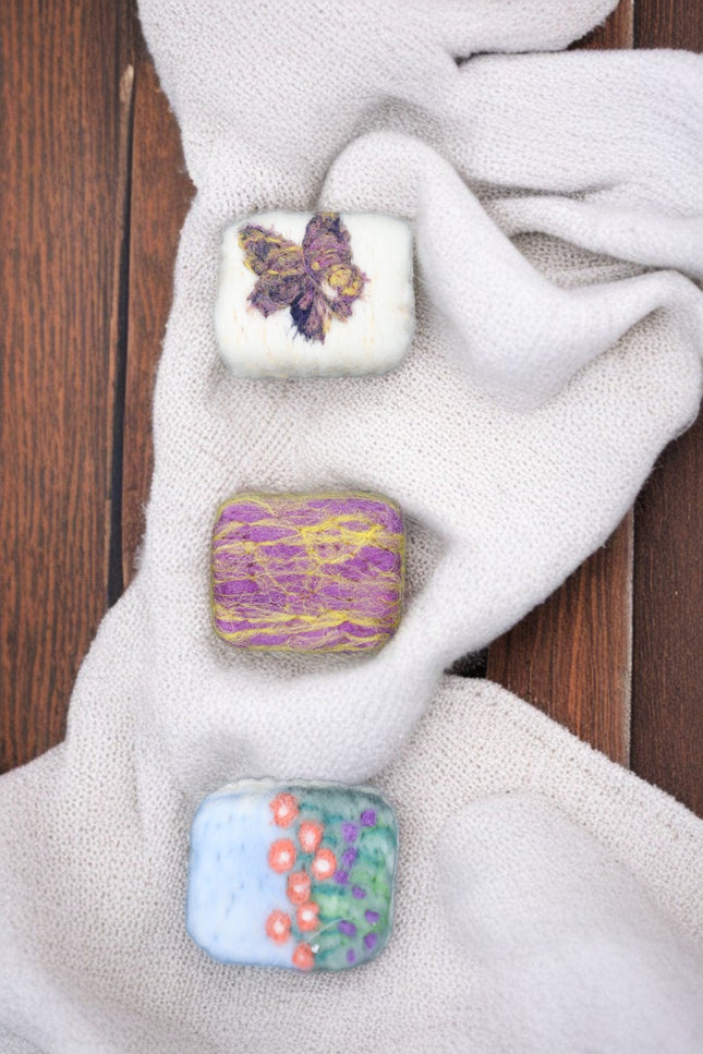 Handmade Merino wool felted naturally dyed soap (set of 3)