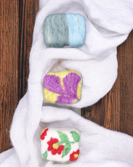 Handmade Merino wool felted naturally dyed soap (set of 3)