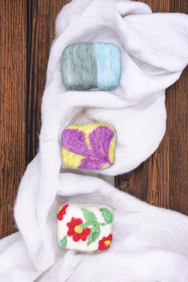 Handmade Merino wool felted naturally dyed soap (set of 3)