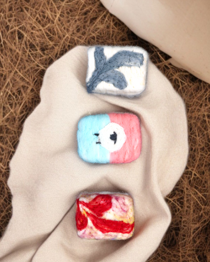 Handmade Merino wool felted naturally dyed soap (set of 3)