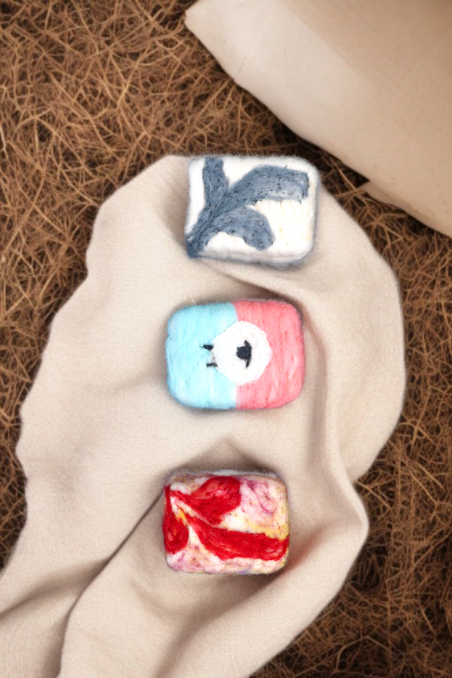 Handmade Merino wool felted naturally dyed soap (set of 3)