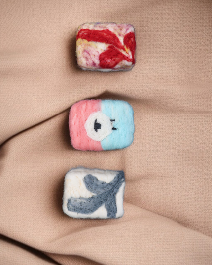 Handmade Merino wool felted naturally dyed soap (set of 3)