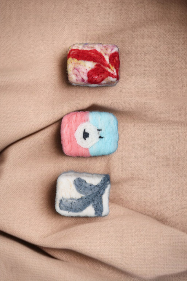 Handmade Merino wool felted naturally dyed soap (set of 3)
