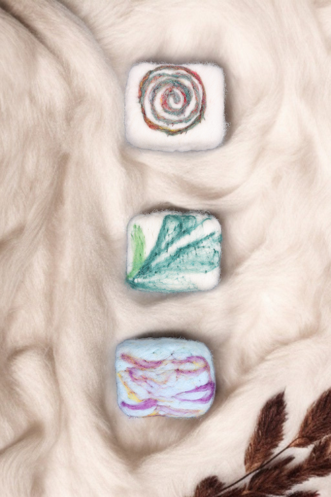 Handmade Merino wool felted naturally dyed soap (set of 3)