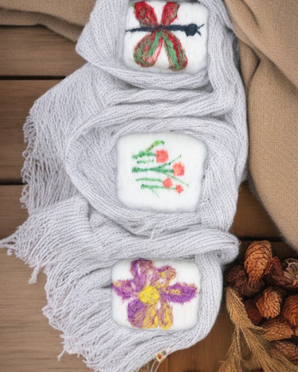 Handmade Merino wool felted naturally dyed soap (set of 3)