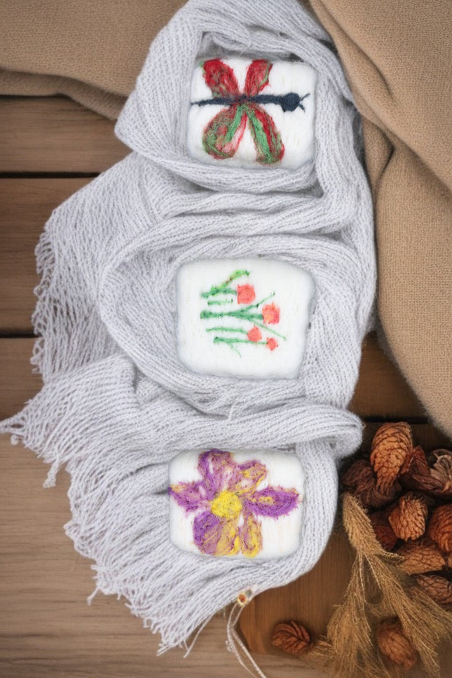 Handmade Merino wool felted naturally dyed soap (set of 3)