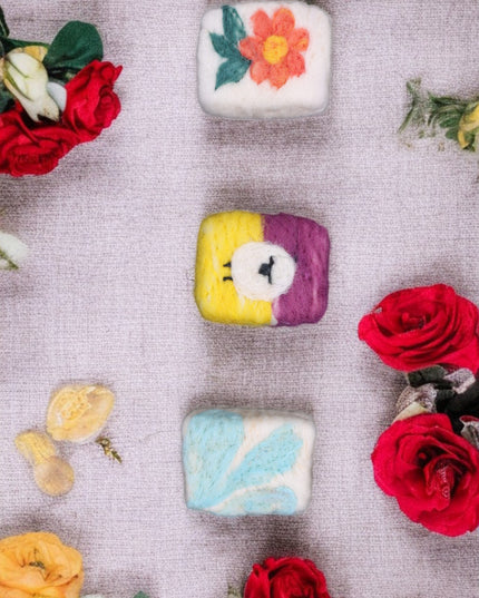 Handmade Merino wool felted naturally dyed soap (set of 3)
