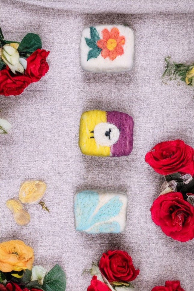 Handmade Merino Wool Felted Naturally Dyed Soap (Set of 3)