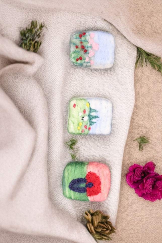 Handmade Merino wool felted naturally dyed soap (set of 3)