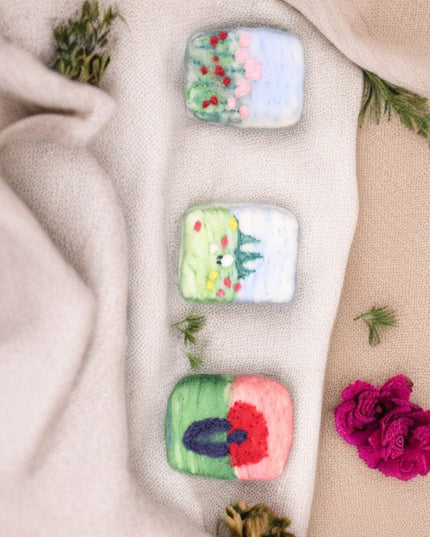Handmade Merino Wool Felted Naturally Dyed Soap (Set of 3)