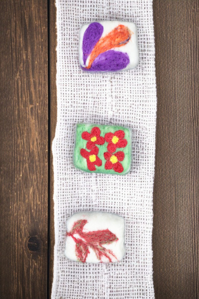 Handmade Merino wool felted naturally dyed soap (set of  3)